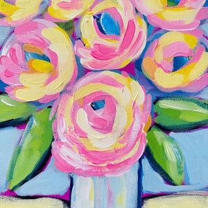 Original Floral Painting: Abstract Rose | Peonies Bouquet, 9x12 Canvas